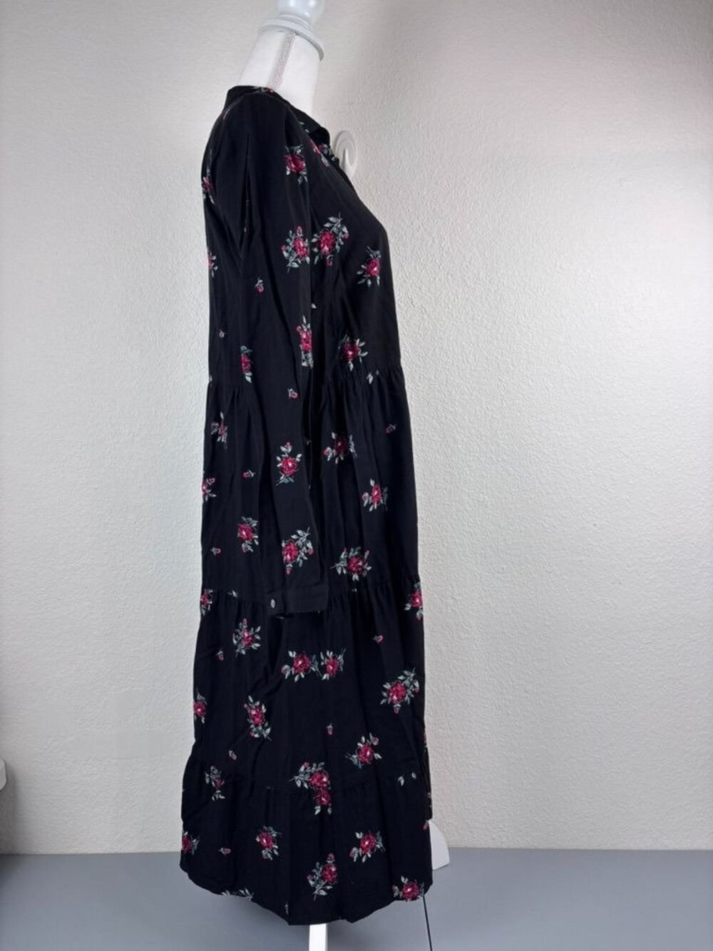 J. Jill women;s medium black floral long sleeve midi dress cottagecore casual - Picture 5 of 8